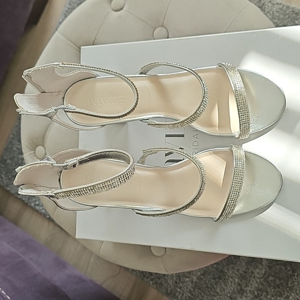 David's Bridal Silver Rhinestone Heels